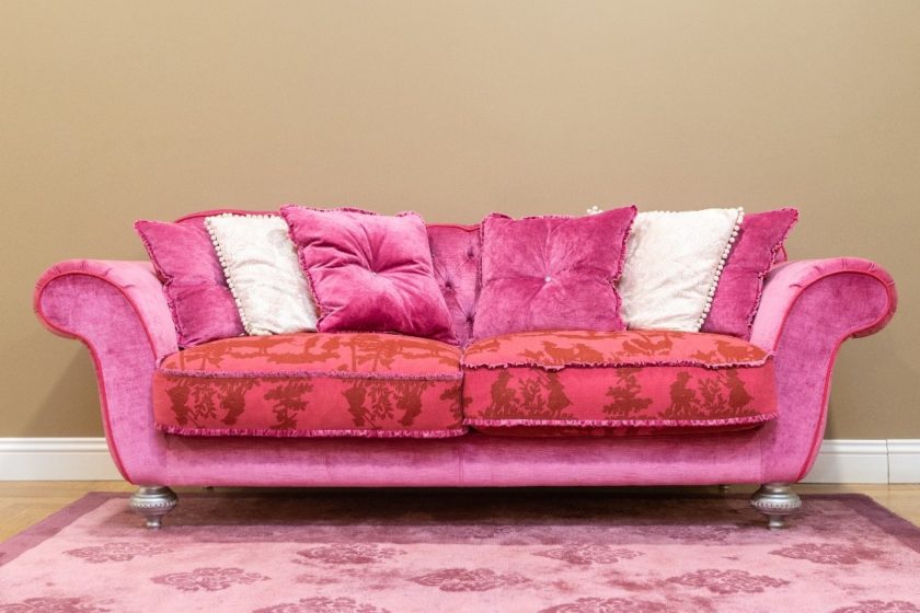 Pink Sofa on Pink Carpet